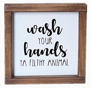 Вдъхновен от лавандула Знак Помой ръце, Мръсно животно -Забавни знаци за декор на половин баня-боядисани стени в фермерска къща