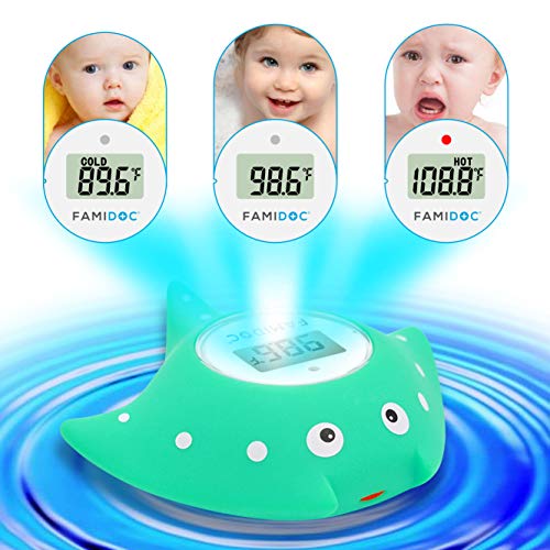 Термометър за детска баня с стаен термометър - Famidoc FDTH-V0-22 Новата Подобрена Сензорна технология за Здравето на детето, Термометър