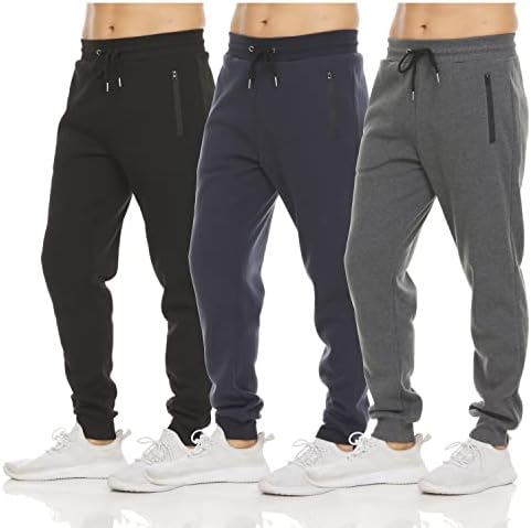 Мъжки Спортни Панталони за джогинг PURE ШАМПИОН, 3 опаковки Руно, Активни Спортни Панталони за Джогинг, с Джоб с цип и завязками,