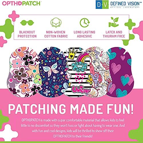 Детски превръзки за очи Opthopatch - дизайн Забавни Момичета [Серия II] - 90 + 10 бонус хипоалергенни памучни чалми без латекс за