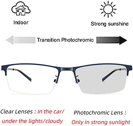 Мъжки преходни очила laureles 2022, Модни Квадратни Метални Очила в полурамке, Черни фотохромичните Очила за четене (син, 0.0, множитель_х)