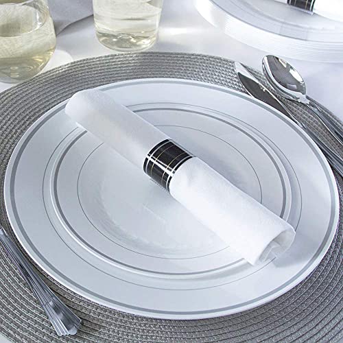 Комплект вилици, ножове и лъжици Reflections в ролка за салфетки бяло ленено качество, Сребърен (120 броя)