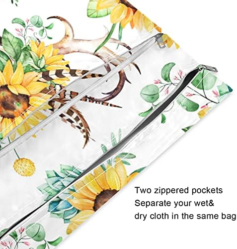 xigua Sunflower Водоустойчив Влажна чанта за Филтър на Пелени, да Пере Многократно Мокри и Сухи Чанти с 2 Джоба с Цип за Пътуване,