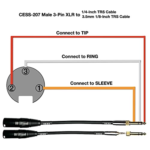 CESS-207-3f Штекерный 3-пинов аудио кабел XLR 3,5 мм + 6,35 мм (1/8 инча + 1/4 инча) TRS, 2 комплекта (3 метра)