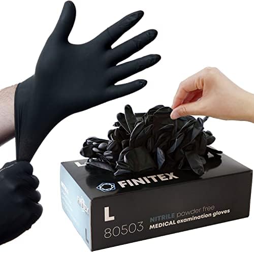 FINITEX - Черни Нитриловые Ръкавици за Еднократна употреба, 5 на хиляда, без прах, Медицински Наблюдение Ръкавици без латекс, 100