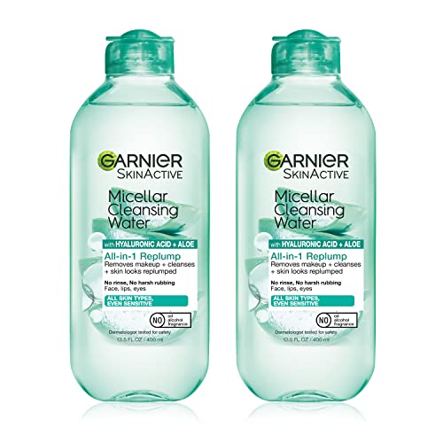 Мицеллярная вода Garnier SkinActive с хиалуронова киселина Почистващо средство за лице и грим, 13,5 течни унции (400 мл), 2 порции
