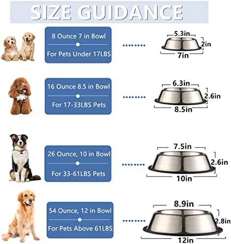 Комплект от 6 миск за кучета от неръждаема стомана, лесно се пере с нескользящим гумен пръстен, Купи за Хранене на средни и Големи