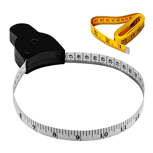 2 бр. Измерване на лента за тялото, е с размери 60 инча (150 см.) с фиксирующим штифтом и черна бутон за прибиране, Жълто-бяла Рулетка,