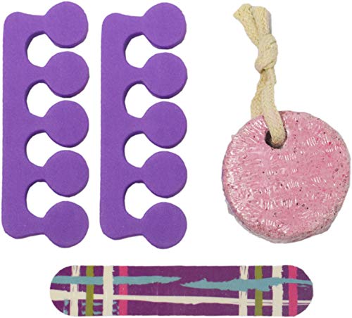 Комплект от 3 Цветни педикюрных групи - Включва пемзу за краката, пилочку за нокти, разделители пръстите на краката си и чанта за