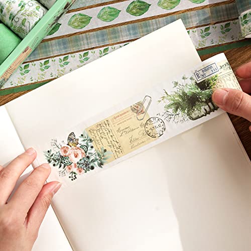 Набор ленти за васи AEBORN Green - Реколта Цветна лента за Васи с Цветя, Пеперуди, Кактуси, Растения - Эстетичные Декоративни Ленти