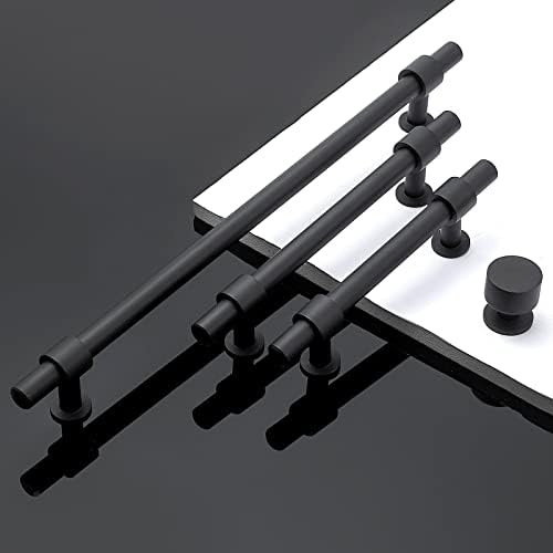 CEYMIO 5 Бр Матово-Черни чекмеджета за шкафове с разстояние между дупките 10 инча (256 mm), Черни шкафове за чекмеджета, Черни Дръжки
