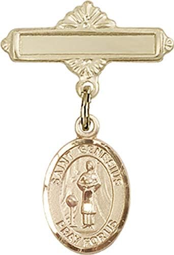 Детски икона Jewels Мания с чар Свети Генезия Римския и полирани игла за иконата | Детски икона от 14-каратово злато с чар Свети