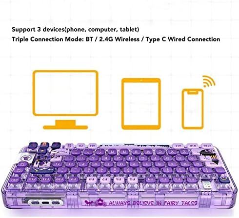 Лилаво Ръчна Детска клавиатура с подсветка Acogedor RGB с възможност за гореща замяна, Трехрежимная Безжична връзка 2.4 G, Bluetooth,