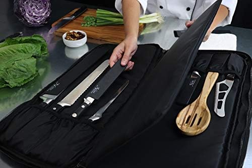 Чанта за ножове майстор-готвач от вощеного платно настанява гости в 19 ножове, както и стоманен нож за рязане на месо и по-големи