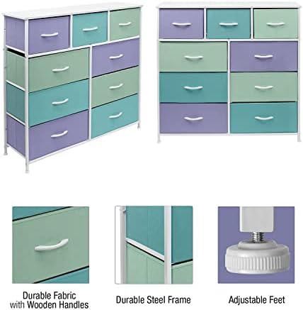 Детски скрин Sorbus с 9 чекмеджета - Ракла-кулата за съхранение на мебели за спални, антре, гардеробна, офис - Стоманена рамка, дървена маса, Кутии за тъкани (Пастел 2, Пас?