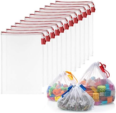 Мрежести торби за съхранение и организиране на детски играчки Vandoona Комплект от 9 Прозрачни пере етажа чанти с цветни завязками