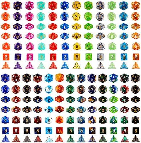 Комплект кубчета Coyeekn DND, 25 x 7 (175 броя) Многостранни Кубчета 25 Цвята за Настолни Ролеви игри Подземия и Дракони с 1 Голям Фланела чанта