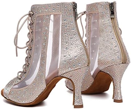 DKZSYIM/ Женски Танцови обувки с отворени пръсти, Украсени с кристали, Танци, обувки за Салса и Танци балната зала дантела, Моделът