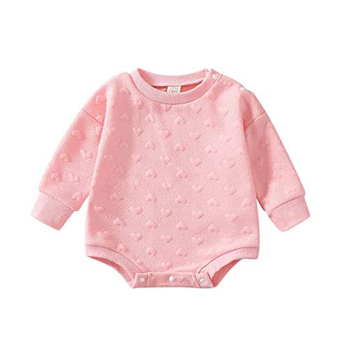 Боди за малки деца, пролетно-лятна памучен дрехи за момичета, пуловер с дълги ръкави и принтом сърца за бебета (червени, 6-9 месеца)