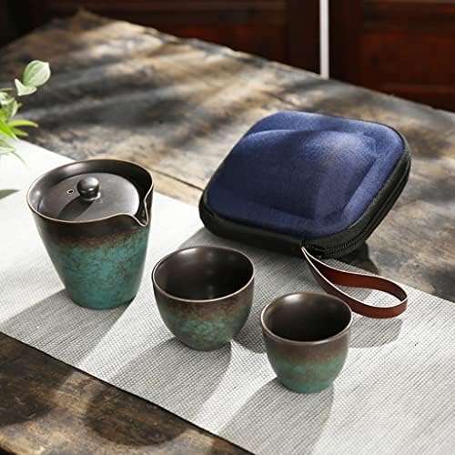 n/a Японски Чай Чайник Gaiwan с 3 Чаши Чаени Комплекти Преносим Пътен Чай (Цвят: A, Размер: ONE SIZE)