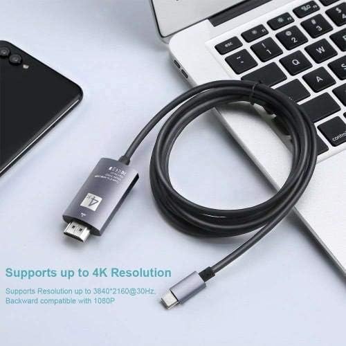 Кабел BoxWave е Съвместим с Garmin Edge Explore 2 (кабел от BoxWave) - Кабел SmartDisplay - USB Type-C-HDMI (6 фута), USB кабел C / HDMI за Garmin Edge Разгледайте 2 - катранен