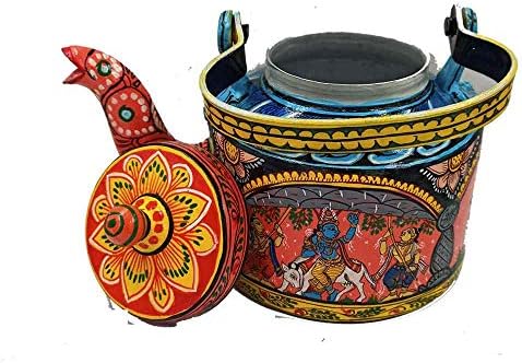 Алуминиев Чайник на Ръчно рисувани Паттачитра, чайникът, Централно Украса на Сватбената ваучър за подарък на масата, Подарък За