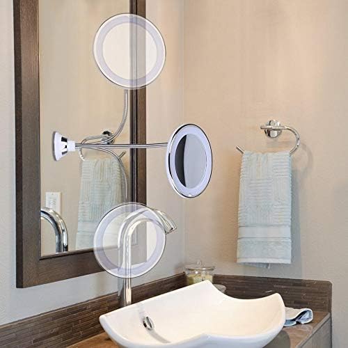 LLRYN Гъвкаво Огледало за грим с Гъши Гърло 10 , Увеличително Огледало за грим с led подсветка 10 X, Тоалетен Огледало за баня с