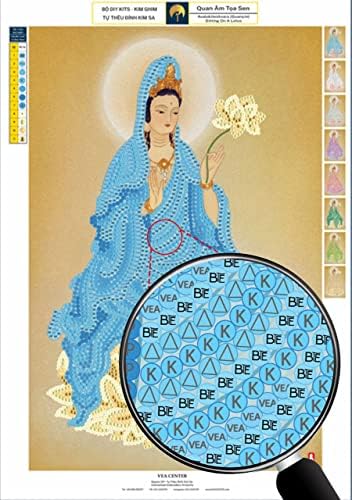 Комплекти за рисуване пайети VEA CENTER Направи си сам - 9 цвята - Пайети 4 мм - Бодхисатва Авалокитешвара на Лотосе (тъмно синьо)