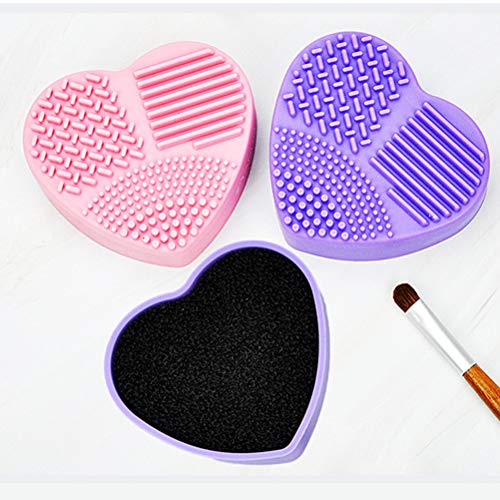 Комплект за почистване на четки за грим Beaupretty Силикон Козметичен тампон за почистване и Гъба за бързо премахване на цвят във формата На сърце За измиване (розов)