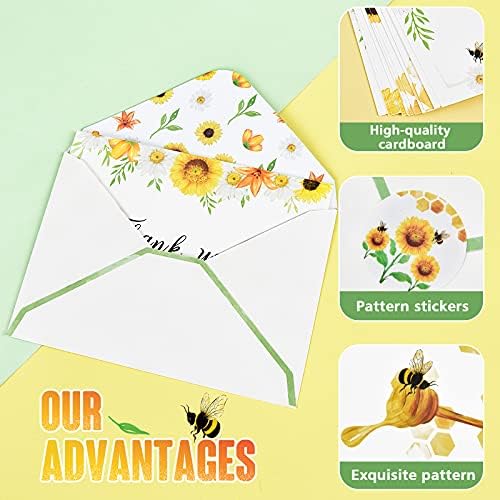 Пощенска картичка с благодарност Пчелите - 24 Комплект Картички с благодарност Семки и Конвертами за деца, Поздравителни Картички