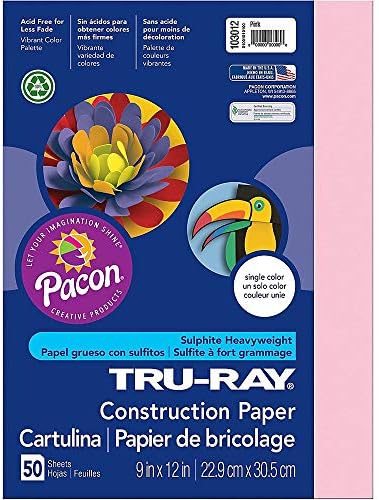 PACON Гъста плътна хартия Tru-Ray, Розово, 9 x 12 за, 50 Листа